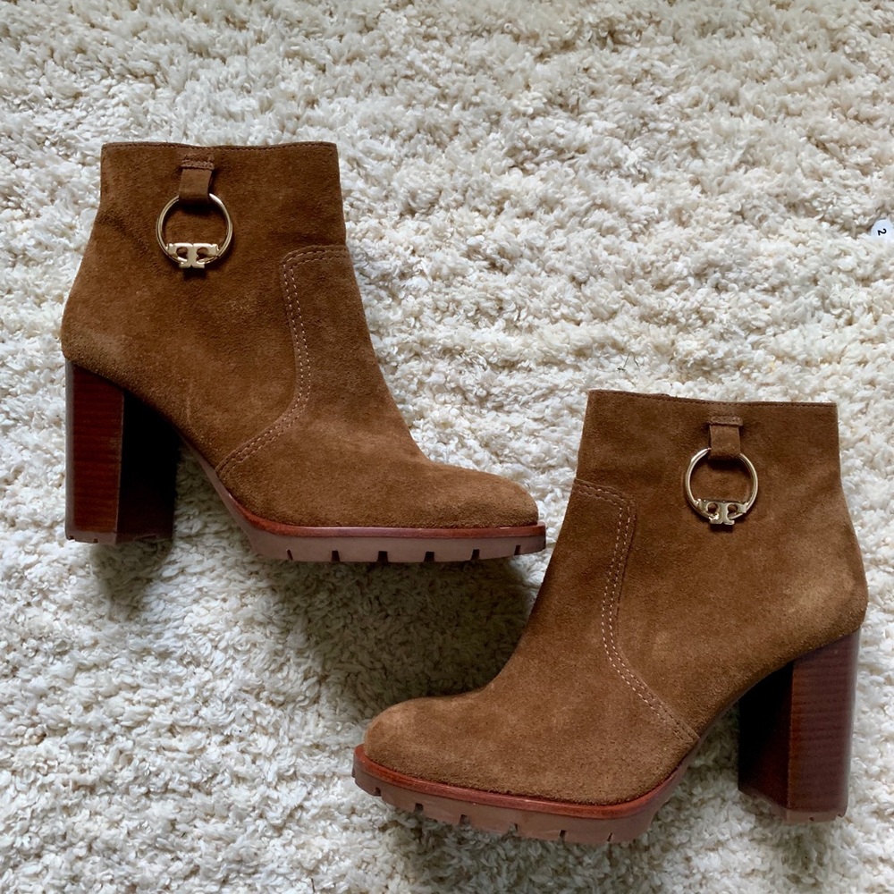Tory Burch Sofia Lug Sole Suede Booties